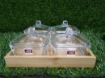 Picture of Glass Square Serving Plate Bowl Stand with Bamboo Base Tray for Dessert Snack Fruit Dried Fruit
